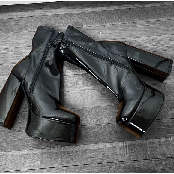 Princess Polly LIBBY PLATFORM Sock Boots BLACK Patent Size 9 New - Picture 9 of 12